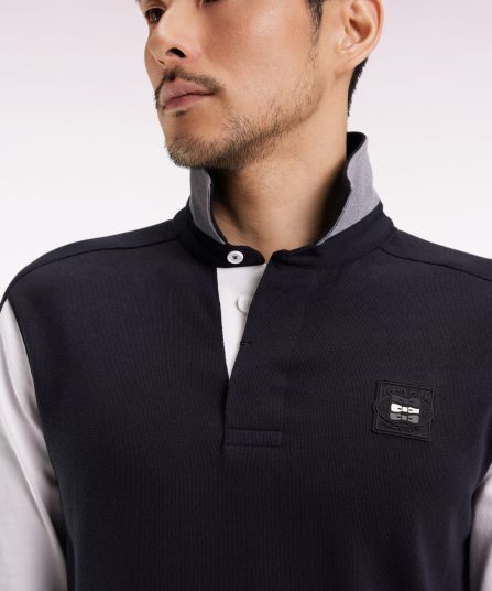 Maillot à manches longues en jersey coton épais noir brodé coupe droite