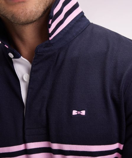 Maillot à manches longues en jersey épais marine rayé coupe droite