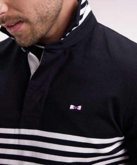 Maillot à manches longues en jersey épais noir rayé coupe droite