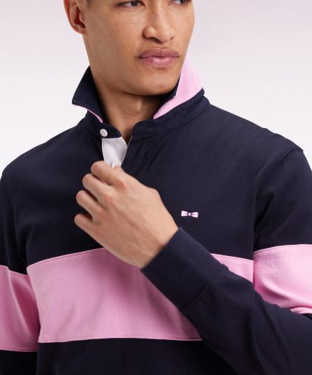 Maillot à manches longues en jersey épais marine broderie dos coupe droite