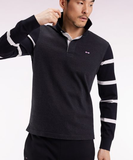 Maillot à manches longues en jersey épais gris manches rayées coupe droite