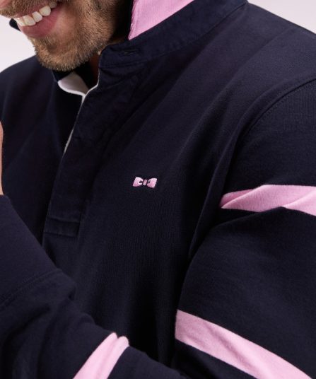 Maillot à manches longues en jersey épais marine manches rayées coupe droite