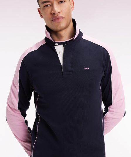 Maillot à manches longues marine et rose broderie nœud papillon coupe droite