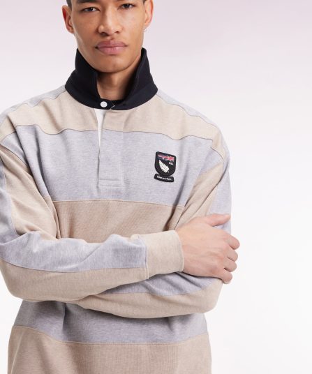 Maillot à manches longues rayé Nouvelle Zélande en jersey de coton épais beige