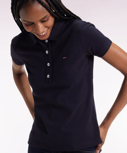 Polo manches courtes en coton stretch marine coupe slim