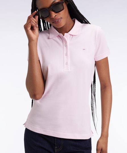 Polo manches courtes en coton stretch rose coupe slim