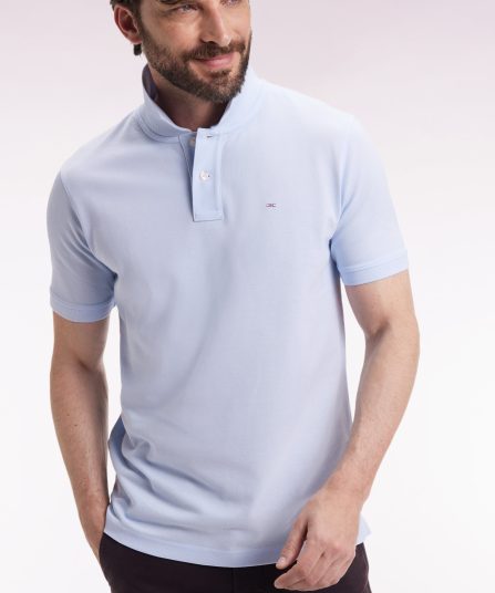 Polo manches courtes en coton Pima ciel coupe droite