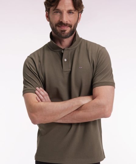 Polo manches courtes en coton Pima kaki coupe droite