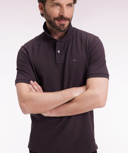 Polo manches courtes en coton Pima marron coupe droite