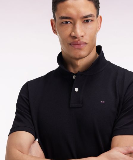 Polo manches courtes en coton Pima noir coupe droite