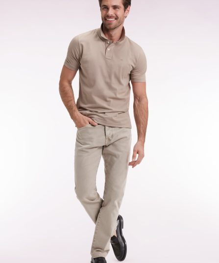 Polo manches courtes en coton Pima beige coupe droite