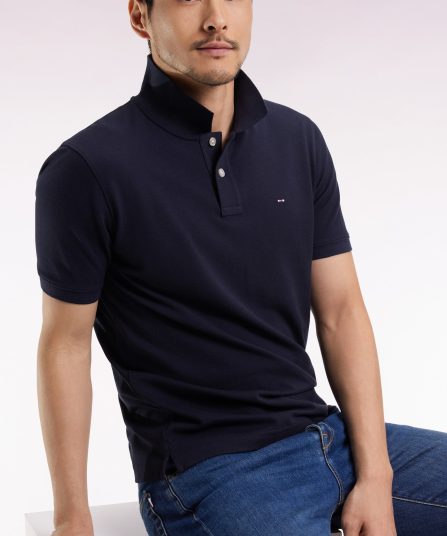 Polo manches courtes en coton Pima marine coupe droite