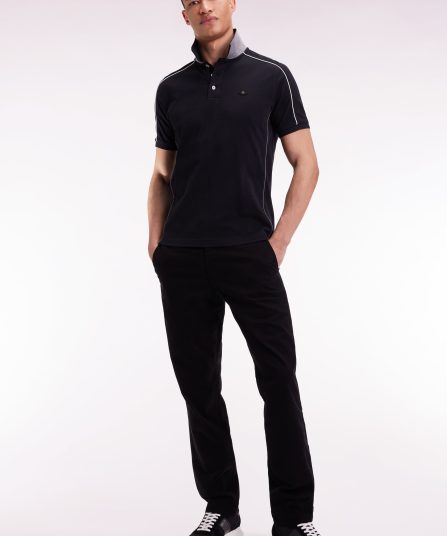 Polo à manches courtes en piqué coton noir passepoils colorés