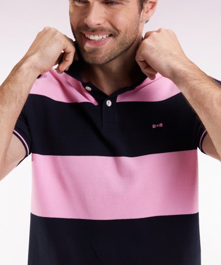 Polo cerclé en piqué coton à manches courtes en coton marine