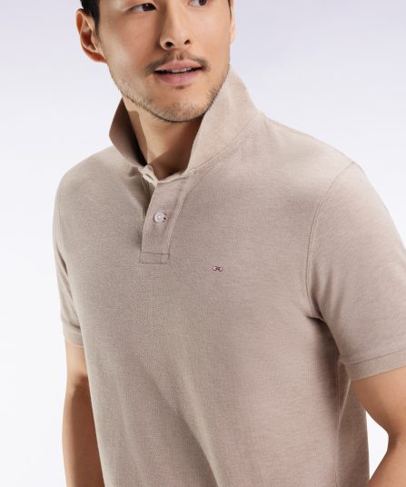 Polo manches courtes en coton chiné beige coupe droite
