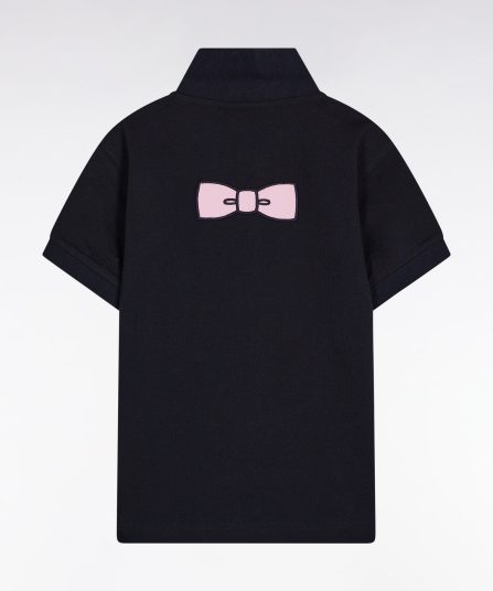 Polo manches courtes en coton marine broderie nœud papillon coupe droite