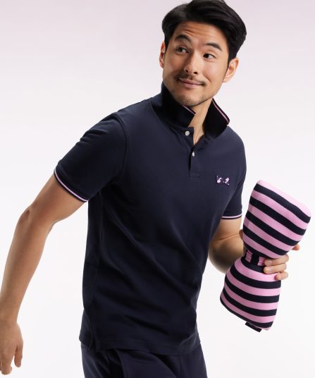 Polo à manches courtes en coton marine broderie cerclée