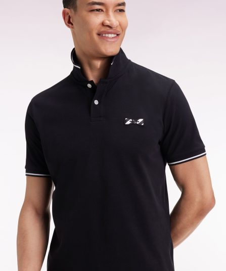 Polo à manches courtes en coton noir broderie cerclée