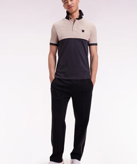 Polo bicolore manches courtes en piqué coton stretch gris foncé coupe slim