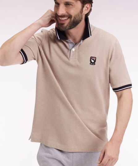 Polo manches courtes Nouvelle Zélande en piqué coton beige coupe ample