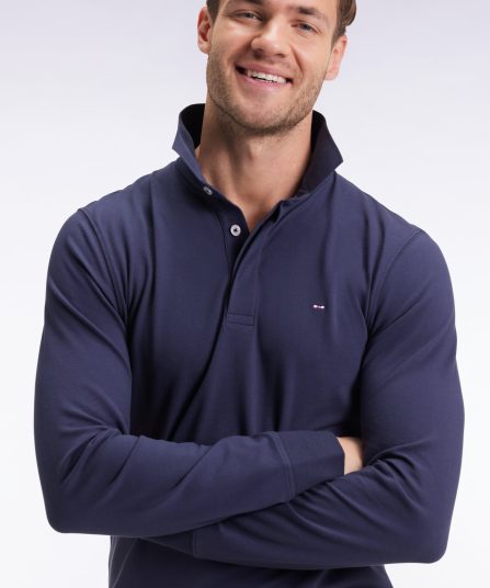 Polo à manches longues en coton stretch gris coupe slim