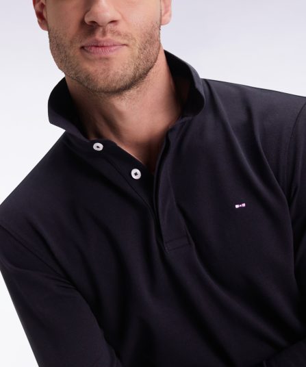Polo à manches longues en coton stretch noir coupe slim
