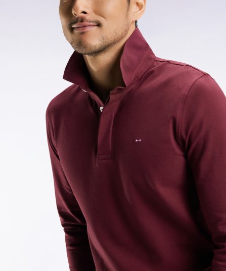 Polo à manches longues en coton stretch bordeaux coupe slim