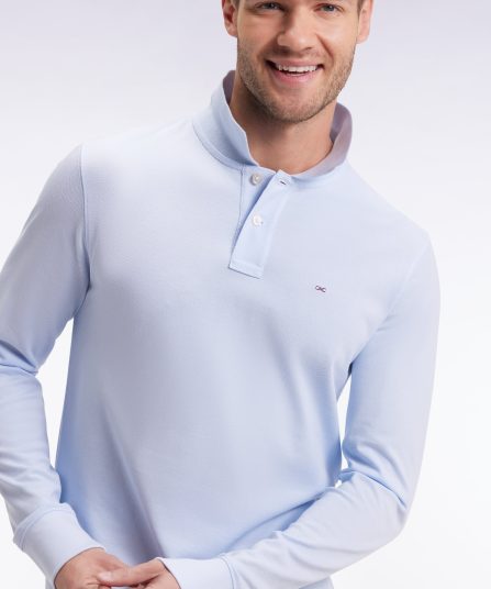Polo à manches longues en coton Pima ciel coupe droite