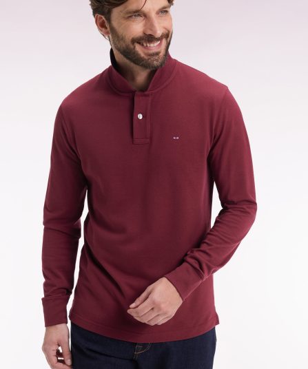 Polo à manches longues en coton Pima bordeaux coupe droite