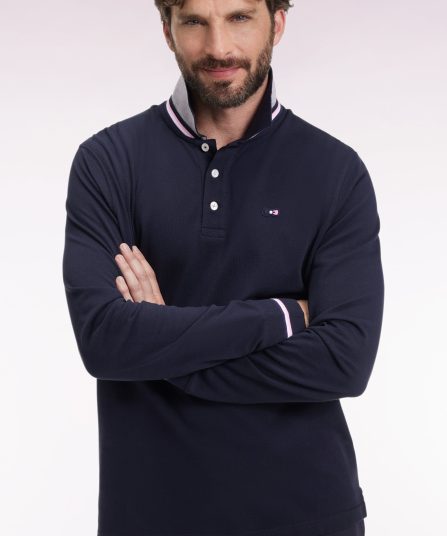 Polo à manches longues en coton marine coupe Relaxed