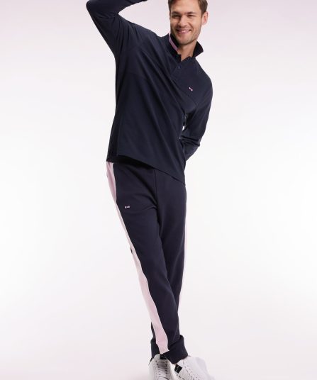 Polo à manches longues bimatière marine broderie 10 coupe Relaxed