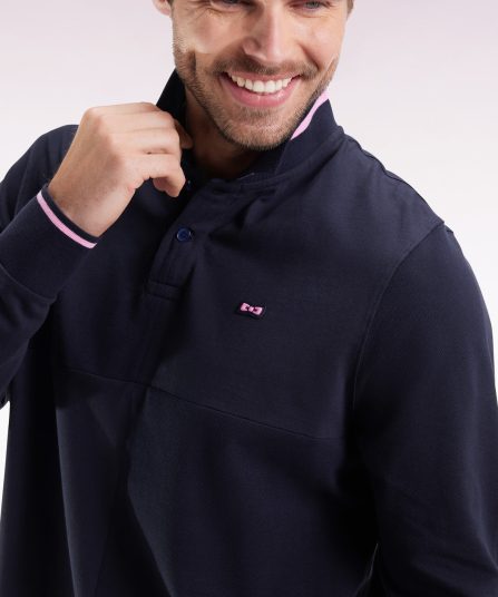 Polo à manches longues bimatière marine coupé-cousu coupe Relaxed