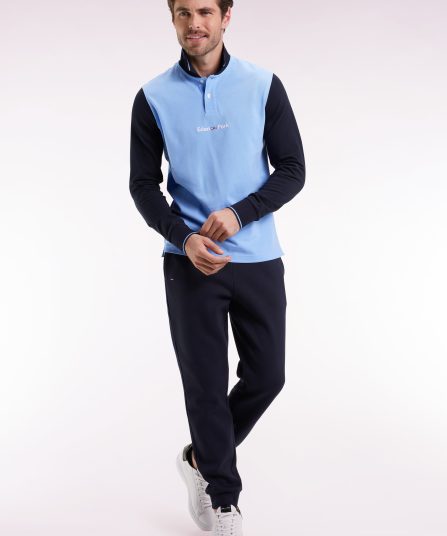 Polo à manches longues en piqué coton bicolore ciel logo Eden Park