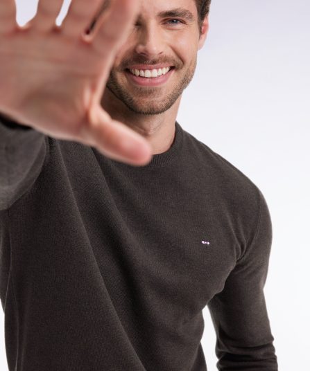 Pull col rond en laine et coton vert bouteille