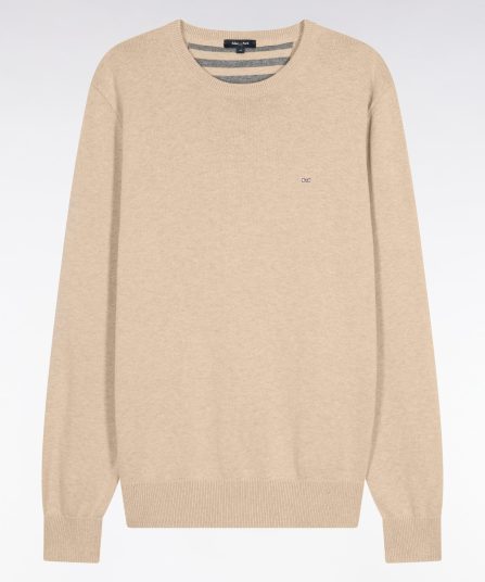 Pull col rond en laine et coton camel