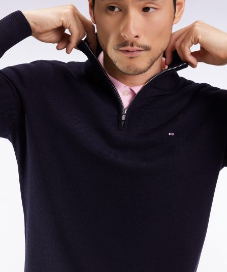 Pull col camionneur en laine et coton bleu foncé