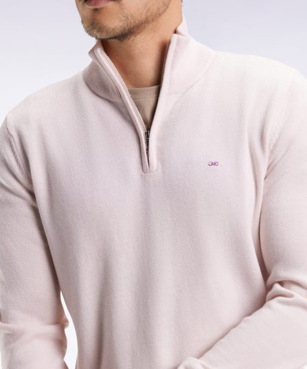 Pull col camionneur en laine et coton écru