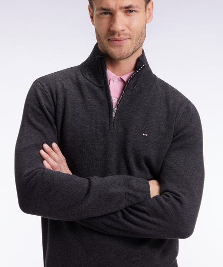 Pull col camionneur en laine et coton gris foncé