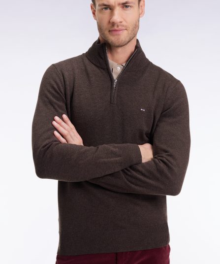 Pull col camionneur en laine et coton marron