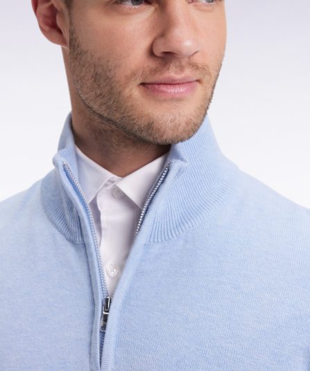 Pull col camionneur en laine et coton ciel