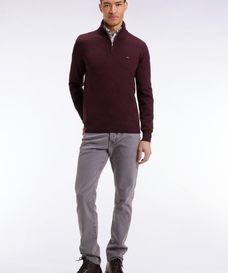 Pull col camionneur en laine et coton bordeaux