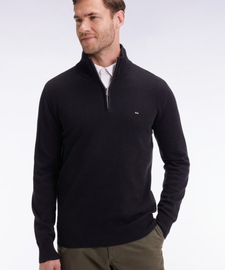 Pull col camionneur en laine et coton noir