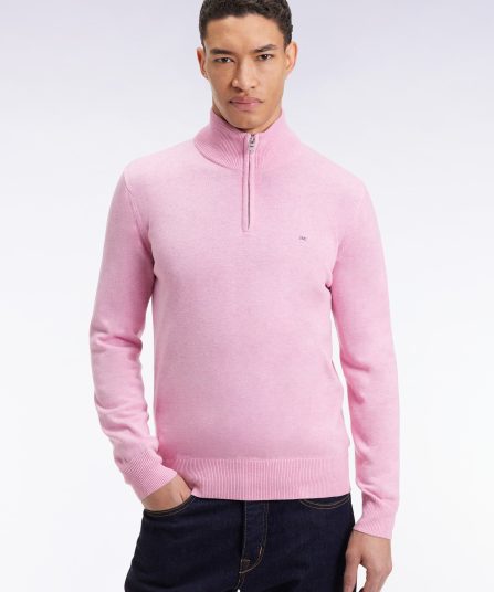 Pull col camionneur en laine et coton rose