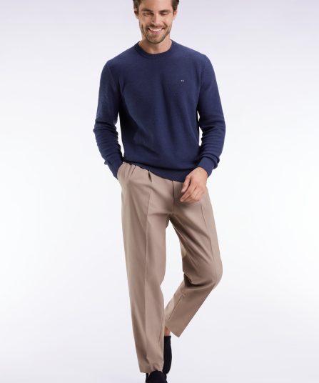 Pull col rond en coton nid d'abeille marine