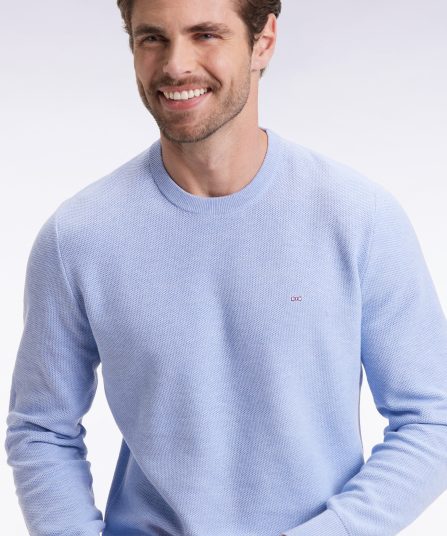 Pull col rond en coton nid d'abeille ciel