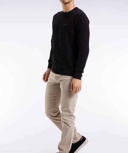 Pull col rond en coton nid d'abeille noir