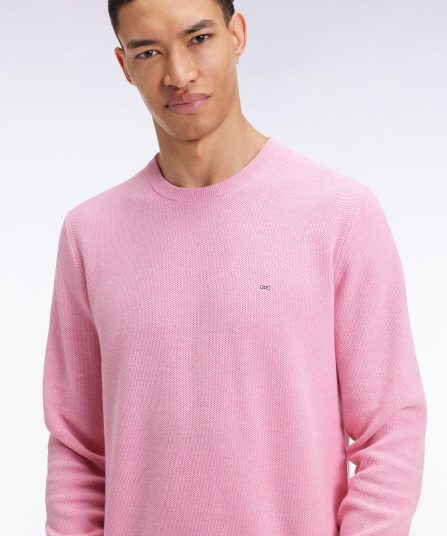 Pull col rond en coton nid d'abeille rose