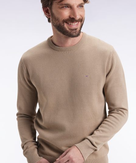 Pull col rond en coton épais beige