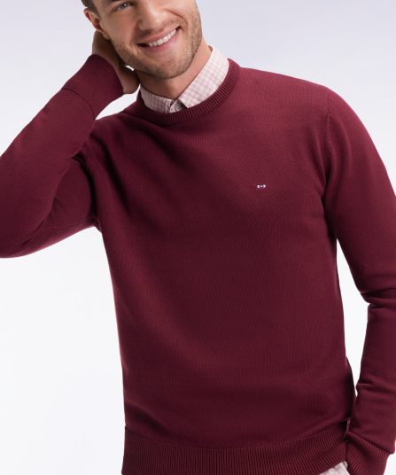 Pull col rond en coton épais bordeaux