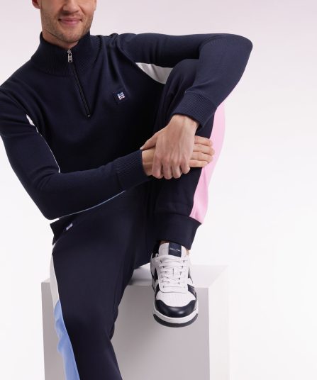 Pull col camionneur en coton noir à manches contrastées grises